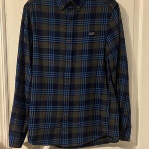 Vineyard Vines Navy and Gray Plaid Shirt